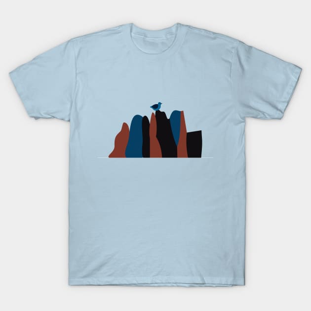 Mountain Bird on Rocks T-Shirt by oknoki